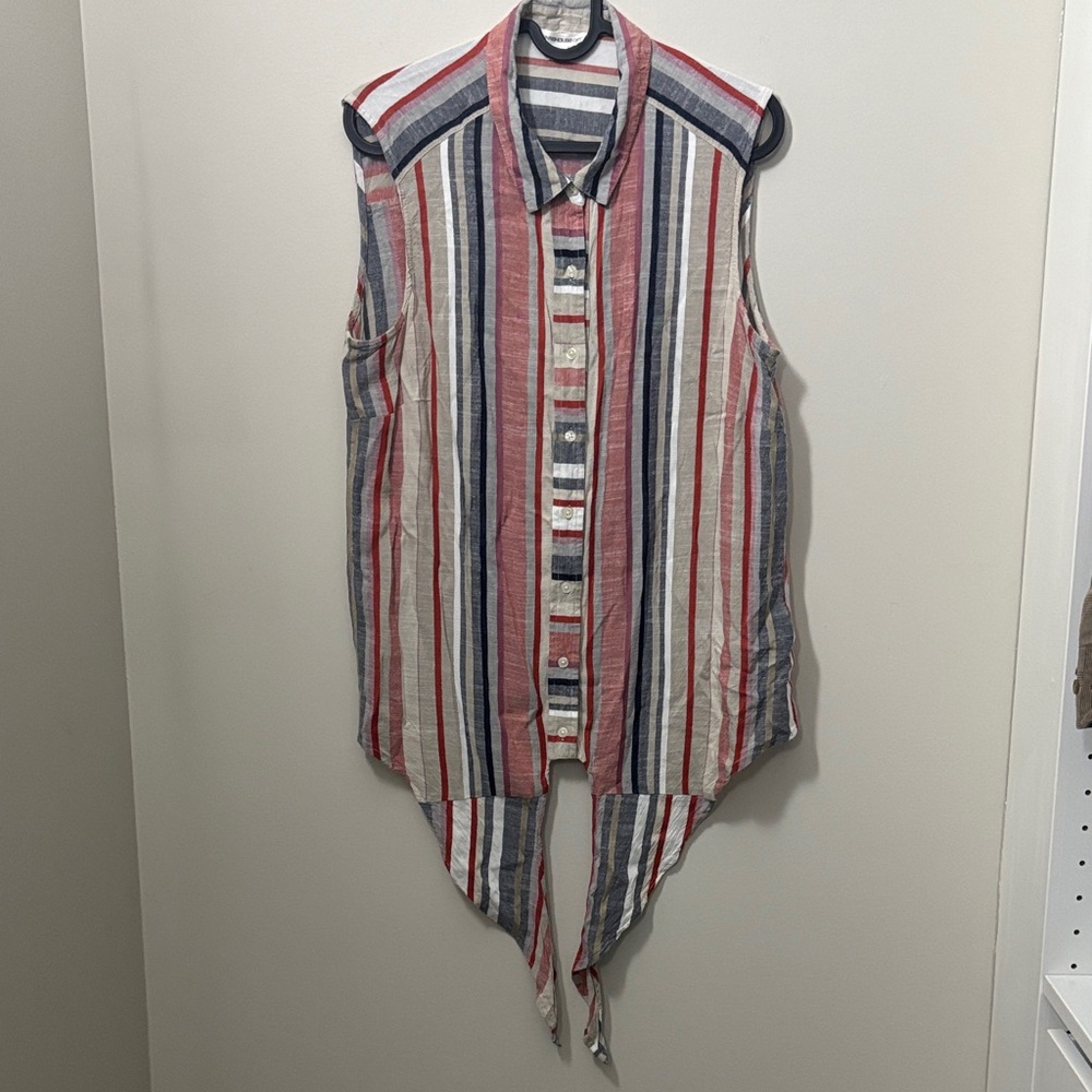 Warehouse one Striped Sleeveless women’s Shirt Red, Blue, White & beige Size LG